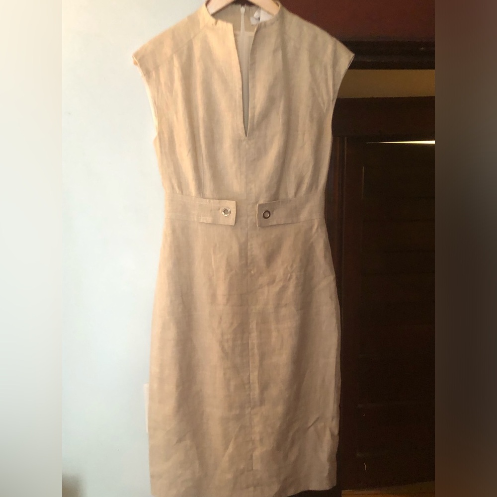 Max Mara Classic Linen Sheath Dress - Neutral Beige/tiny flaw